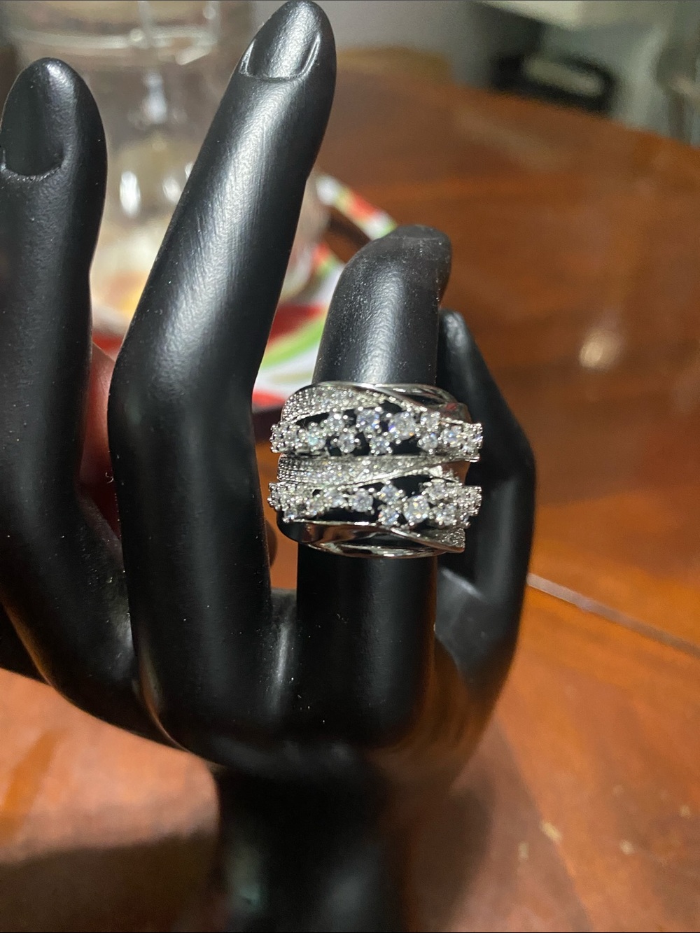 Luxury Multi-Row Pave Cubic Zirconia Wide Band Statement/Cocktail Ring - Picture 6 of 6